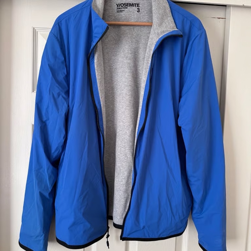 James Perse Bright Blue Lightweight Zip Shirt Jacket with Heather Gray Lining